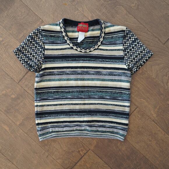 Vtg Kenzo Jungle Short Sleeve Knitted Striped Top Multicolor Womens Size Large - Picture 1 of 4